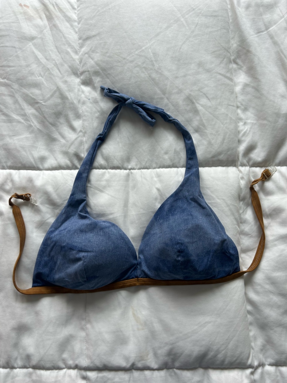 Ekra Blue Halter Bikini Set with Brown Trim Y2K Women’s Small 34C - Picture 3 of 11
